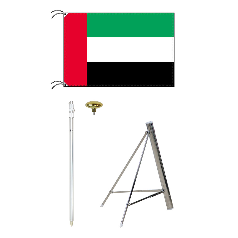 TOSPA アラブ首長国連邦 UAE 国旗 スタンドセット 70×105cm国旗 2ｍポール 金色扁平玉 新型フロアスタンドのセット 世界の国旗シリーズ