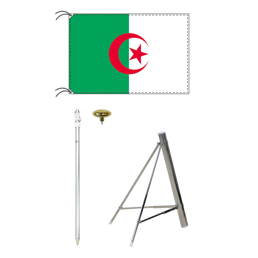 TOSPA アルジェリア 国旗 スタンドセット 70×105cm国旗 2ｍポール 金色扁平玉 新型フロアスタンドのセット 世界の国旗シリーズ