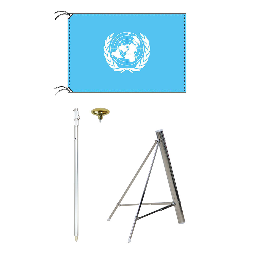 TOSPA UN ユーエヌ 国際連合 旗 スタンドセット 90×135cm旗 3ｍポール 金色扁平玉 新型フロアスタンドのセット 世界の国旗シリーズ