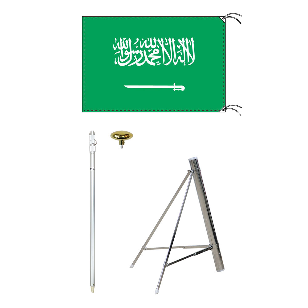 TOSPA サウジアラビア 国旗 スタンドセット 90×135cm国旗 3ｍポール 金色扁平玉 新型フロアスタンドのセット 世界の国旗シリーズ