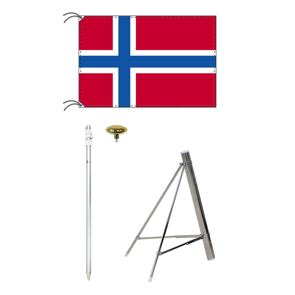 TOSPA ノルウェー 国旗 スタンドセット 90×135cm国旗 3ｍポール 金色扁平玉 新型フロアスタンドのセット 世界の国旗シリーズ