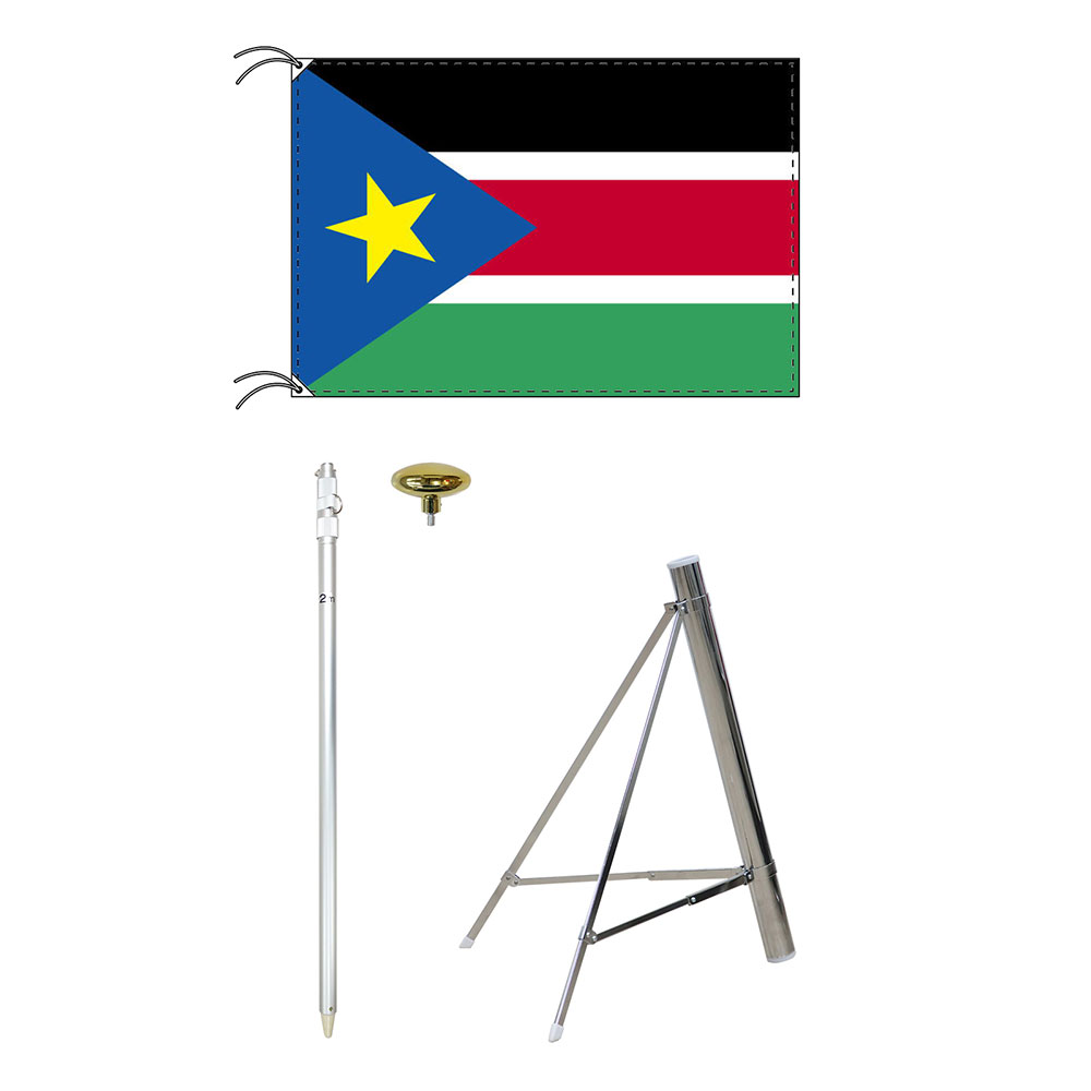 TOSPA 南スーダン 国旗 スタンドセット 70×105cm国旗 2ｍポール 金色扁平玉 新型フロアスタンドのセット 世界の国旗シリーズ