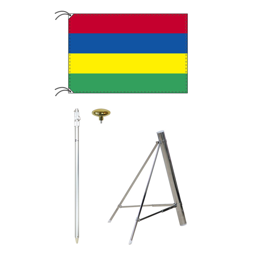 TOSPA モーリシャス 国旗 スタンドセット 90×135cm国旗 3ｍポール 金色扁平玉 新型フロアスタンドのセット 世界の国旗シリーズ