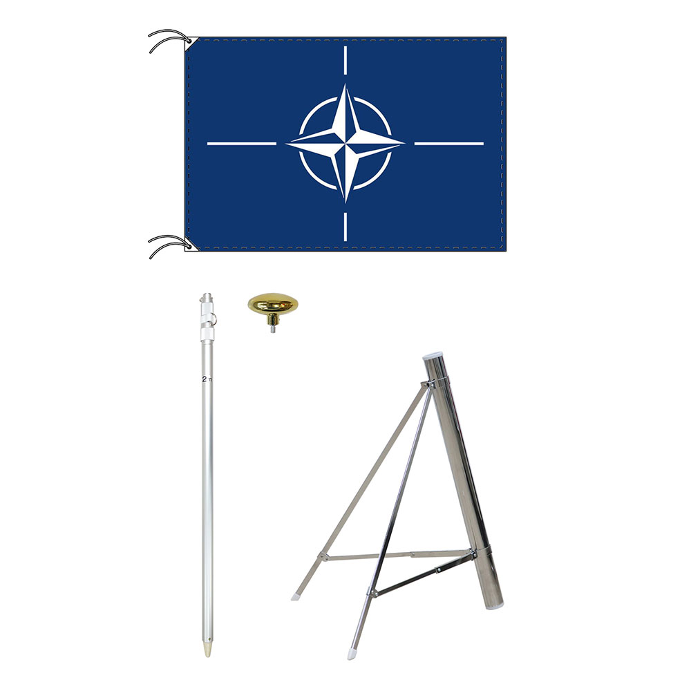 TOSPA NATO ナトー 北大西洋条約機構 旗 スタンドセット 90&times;135cm旗 3ｍポール 金色扁平玉 新型フロアスタンドのセット 世界の国旗シリーズ｜トスパ世界の国旗販売ショップ