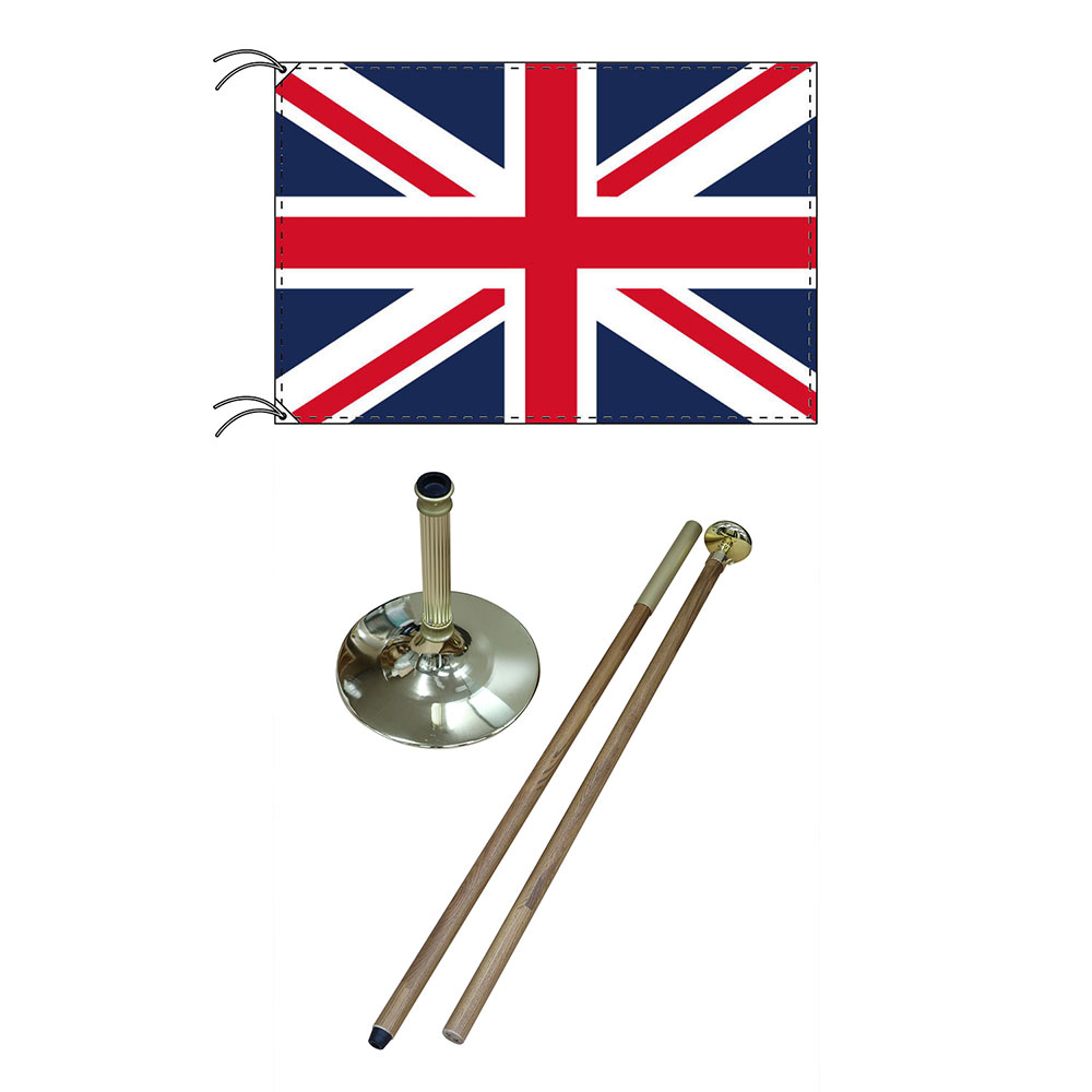 TOSPA 高級直立型スタンド 国旗セット イギリス国旗 英国旗ユニオンジャック 90×135ｃｍ テトロン製