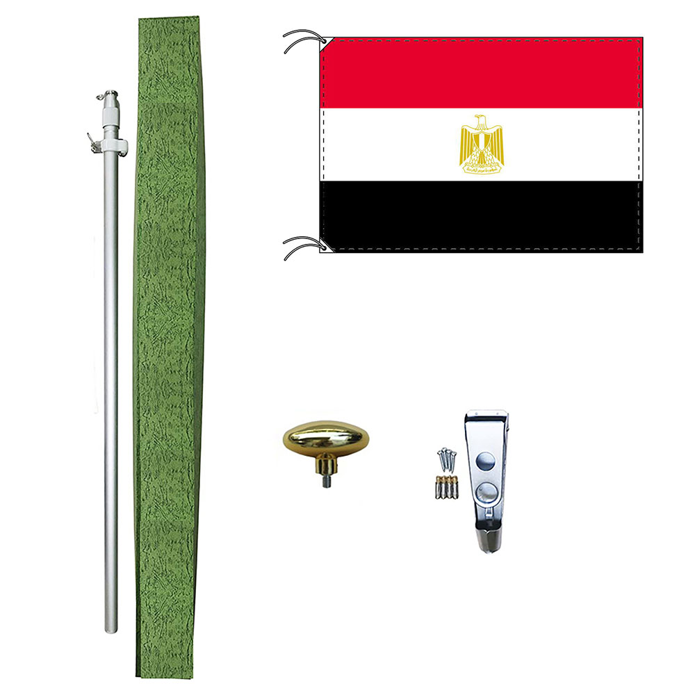 TOSPA エジプト 国旗 DXセット 70×105cm国旗 アルミ合金ポール 壁面設置部品のセット 日本製 世界の国旗シリーズ
