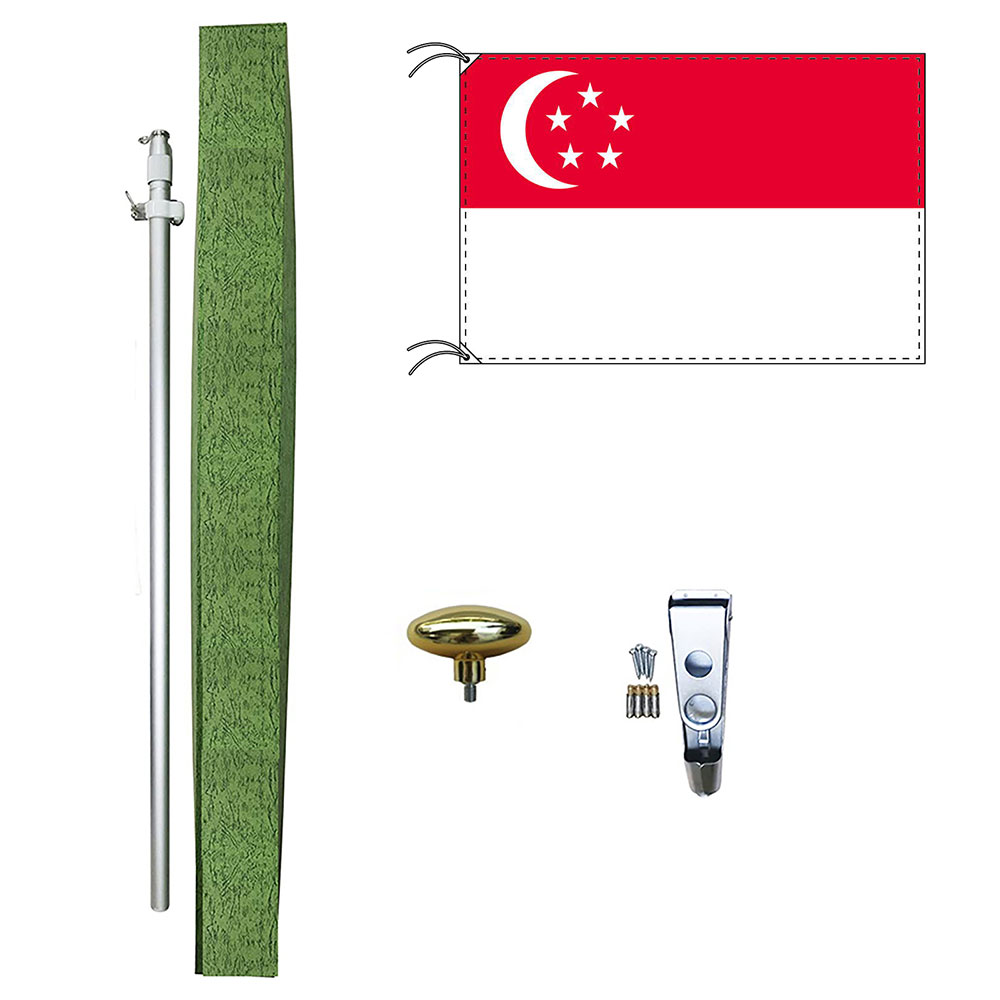 TOSPA シンガポール 国旗 DXセット 70×105cm国旗 アルミ合金ポール 壁面設置部品のセット 日本製 世界の国旗シリーズ