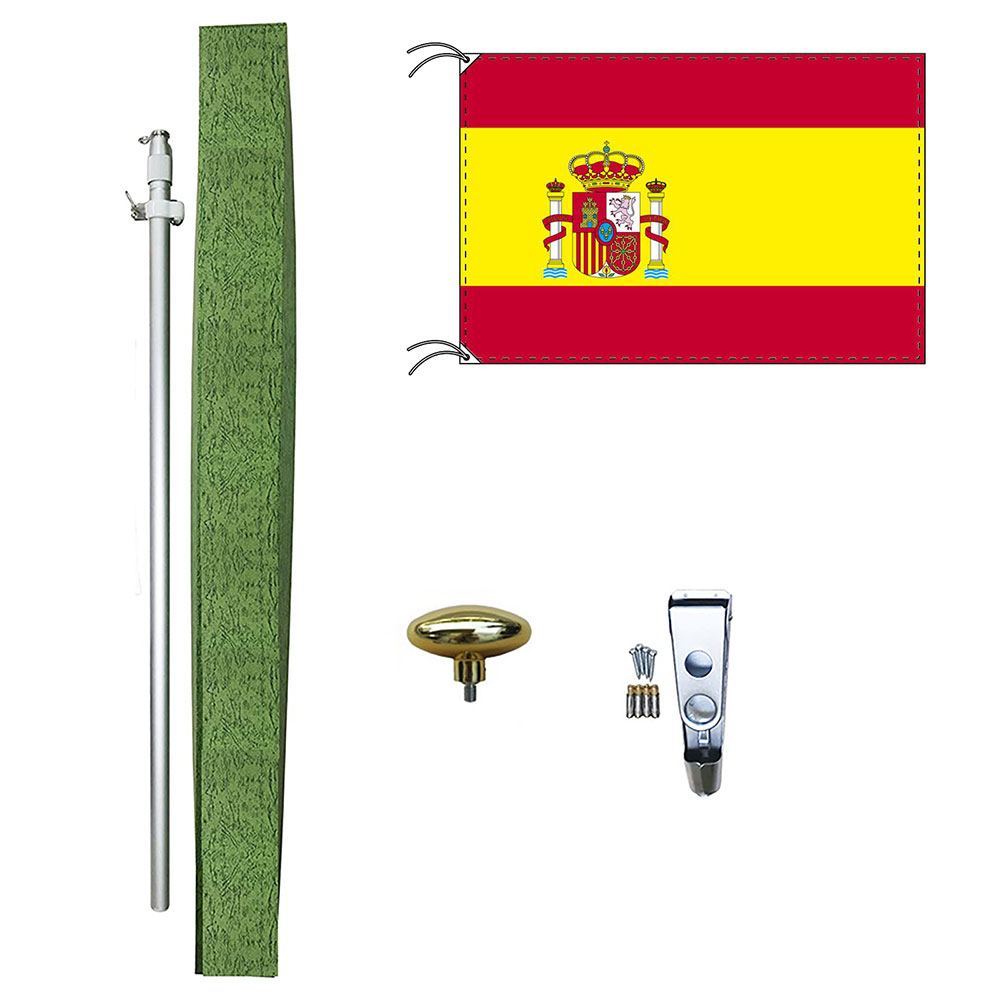 TOSPA スペイン 国旗 紋章入り DXセット 70×105cm国旗 紋章入り アルミ合金ポール 壁面設置部品のセット 日本製 世界の国旗シリーズ