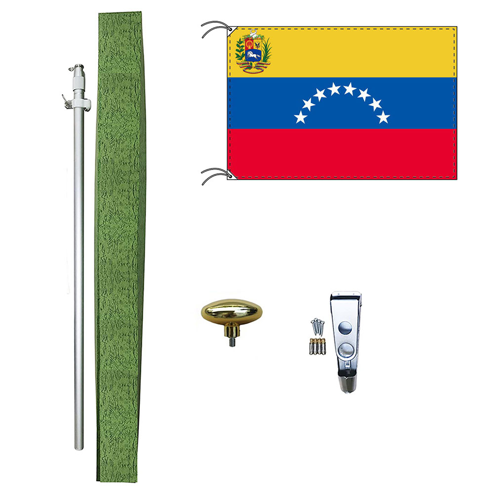 TOSPA ベネズエラ 国旗 紋章入り DXセット 70×105cm国旗 紋章入り アルミ合金ポール 壁面設置部品のセット 日本製 世界の国旗シリーズ