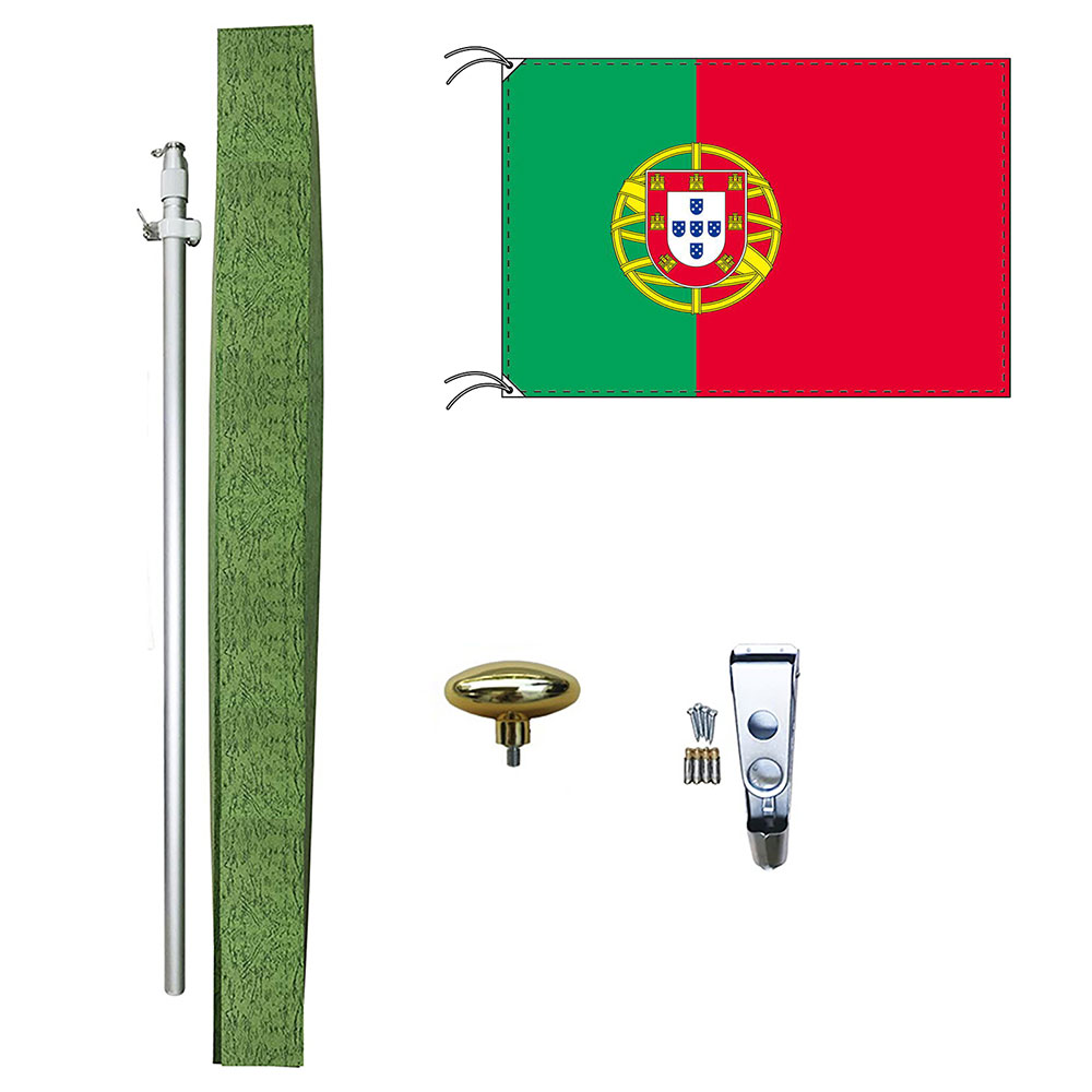 TOSPA ポルトガル 国旗 DXセット 70×105cm国旗 アルミ合金ポール 壁面設置部品のセット 日本製 世界の国旗シリーズ
