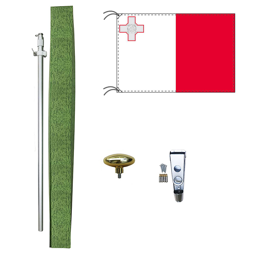 TOSPA マルタ 国旗 DXセット 70×105cm国旗 アルミ合金ポール 壁面設置部品のセット 日本製 世界の国旗シリーズ
