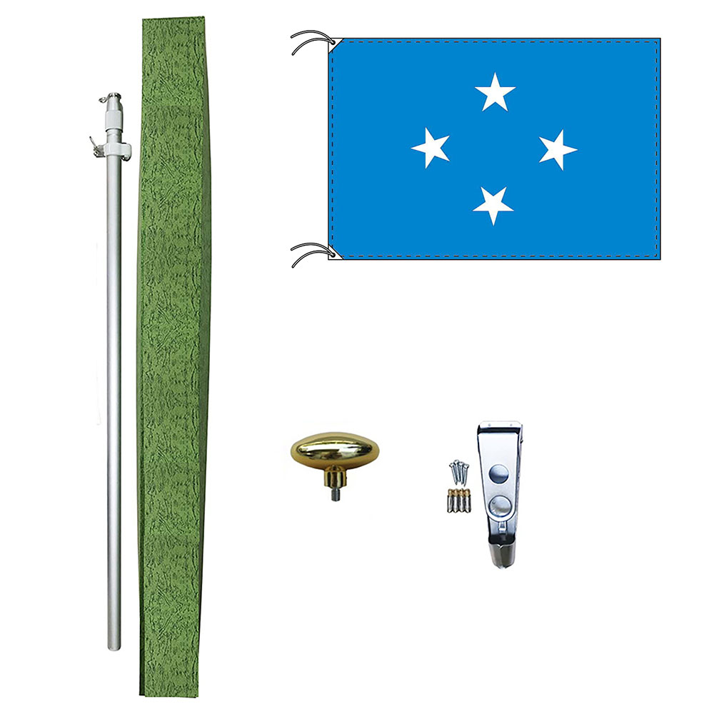 TOSPA ミクロネシア 国旗 DXセット 70×105cm国旗 アルミ合金ポール 壁面設置部品のセット 日本製 世界の国旗シリーズ