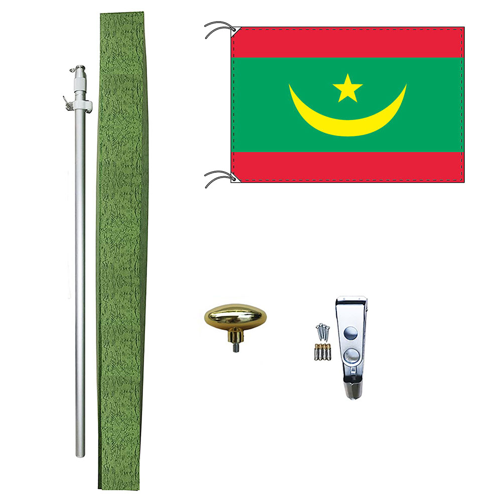 TOSPA モーリタニア 国旗 DXセット 70×105cm国旗 アルミ合金ポール 壁面設置部品のセット 日本製 世界の国旗シリーズ
