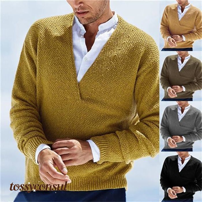 セーター メンズ ニット vネット 無地 セーター トップス ニット セーター 通勤 秋冬新作 6color ブラウン 男性 30代 40代