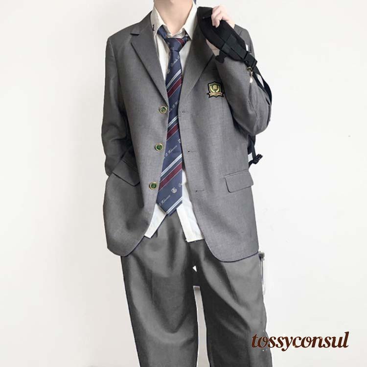 新生活応援 男子高校 制服 ブレザー 4点セット スクールジャケット ロングパンツ スクールシャツ ネクタイ 無地 スーツ コート フォーマル 学生服 高校生 男