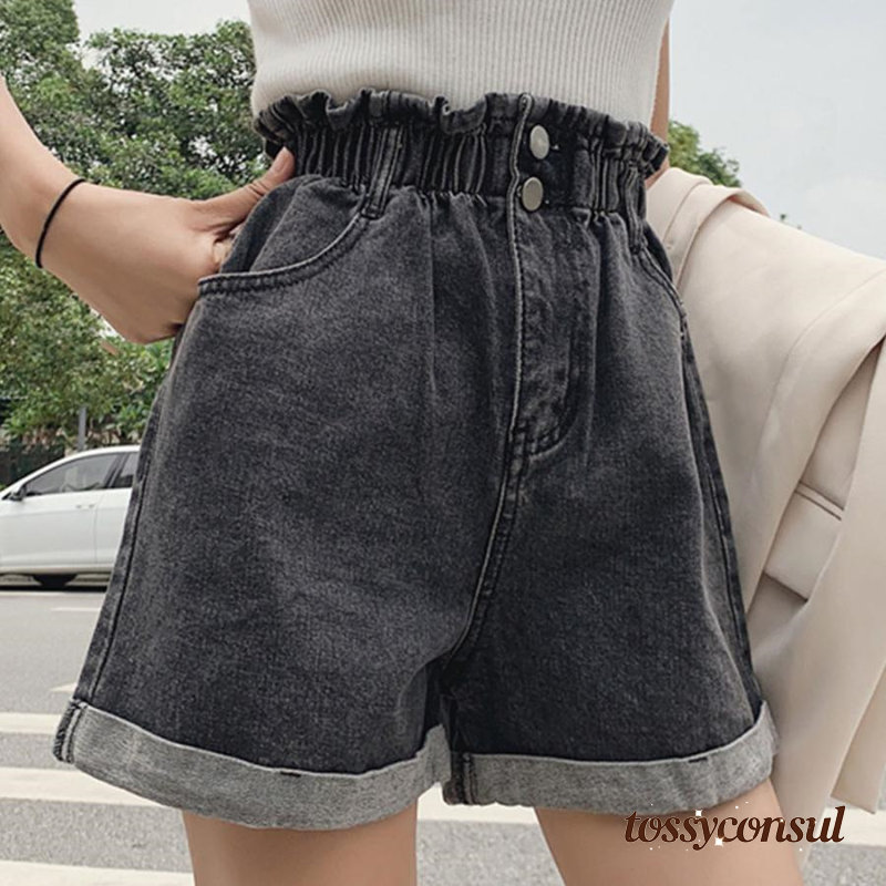 新生活応援 デニムパンツ レディース ハイウエスト ショーパン ロールアップ ワイドショートパンツ ゆったり クラッシュ ホットパンツ