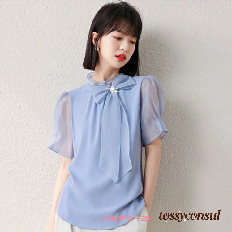 新生活応援 チュニック シフォン ブラウス リボン 半袖 トップス チュニック 夏 レディース 春夏 チュニック 可愛い 夏服 夏物 10-30代 40代 50代 60代 安い 大きいサイズ｜トッシーコンサル