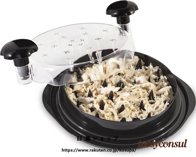新生活応援 チキンシュレッダー 鶏胸シュレッダー ツールツイスト クリアカバー付き ミートシュレッダー 滑り止め チキングラインダー 豚肉 牛肉 チキン 食洗機対応 人間工学ハンドル ツール ねじれ 透明蓋 人間工学ハンドル 耐熱 鶏肉画像
