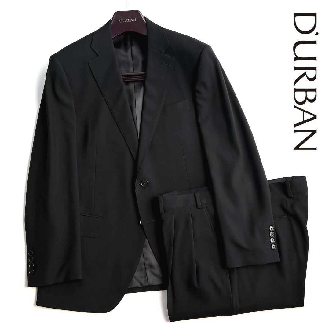 人気SALE最新作D282A4 新品 定価9.8万 日本製 DURBAN ダーバン 春夏 背抜き ウール100% ノータック コードストライプ柄スーツ ブラック A4 Sサイズ以下