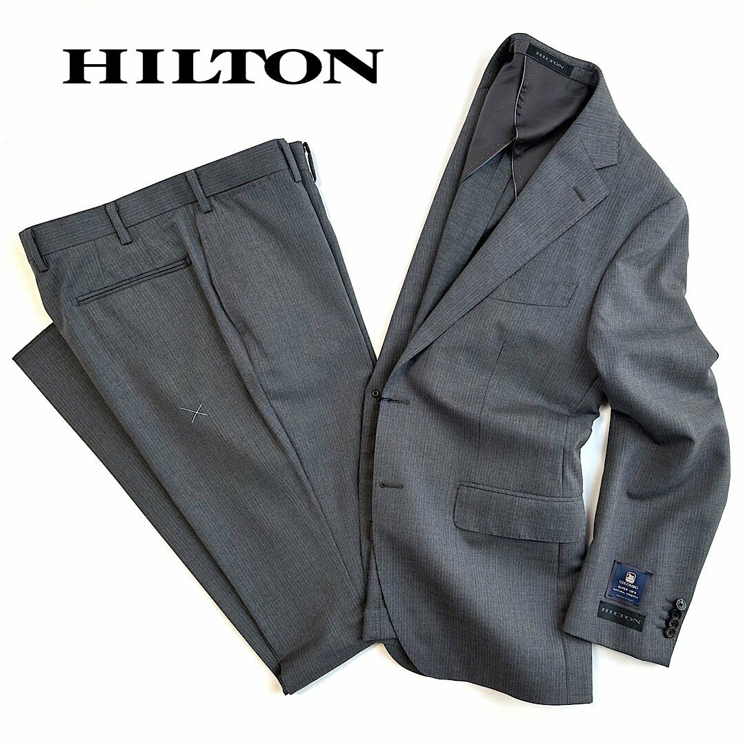 本店HILTON ダブルスーツ GUABELLO ネイビー セットアップ ストライプ スーツ