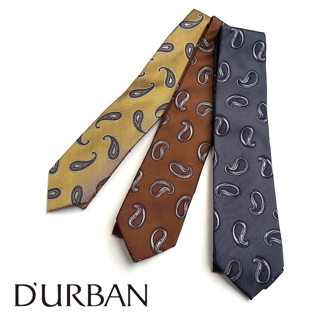 D'URBAN【ダーバン】 定価17,600円（税込） 日本製　シルクネクタイ 絹100％　ペイズリー イエローブラウン・オレンジブラウン・グレー