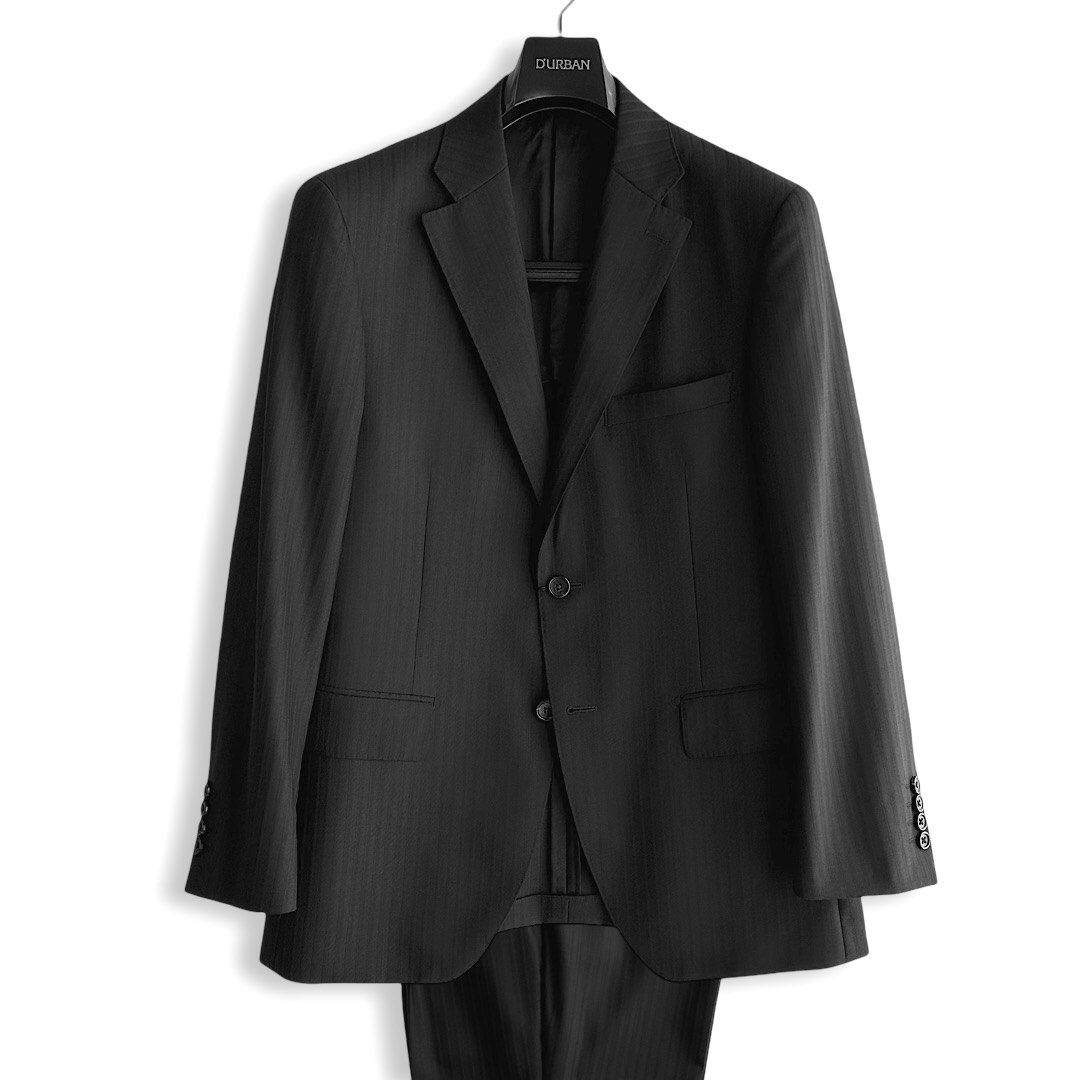 D'URBAN【ダーバン】 定価99,000円（税込） 日本製 r.a.s.o.生地使用 シャドーストライプウールスーツ メンズ スーツ 高級 ブランド 春夏 ブラック 黒 A4サイズ