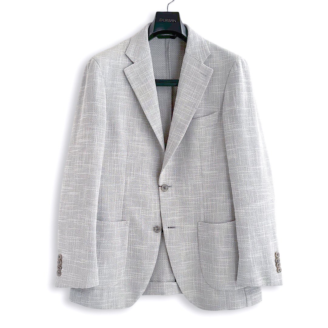 ≪サンプル品≫D'URBAN【ダーバン】 定価88,000円（税込） 日本製 MONSOON スラブヤーン ツイードジャケット 軽量 清涼 ライトグレー メンズ ジャケット 高級 ブランド ビジネス カジュアル メッシュ組織 春夏 盛夏 A6サイズ