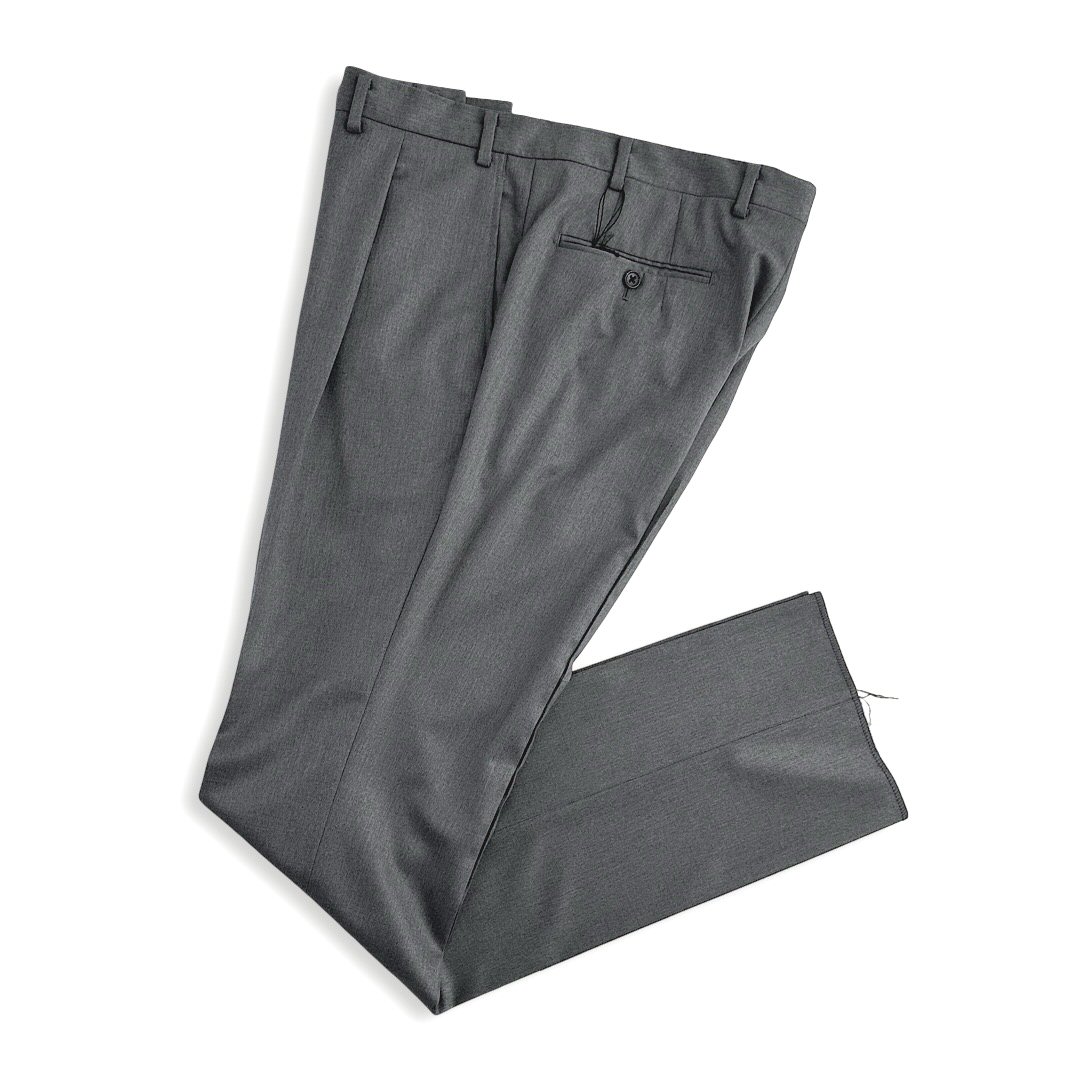 D\u0027URBAN【ダーバン】通貨価値30,800円（税込）日本製 お召しものズボン下 スラックスZeal メリノウール ナチュラルストレッチメンズ 御前上等 ブランド名秋冬青写真 薄墨色 ワンタックウエスト91糎