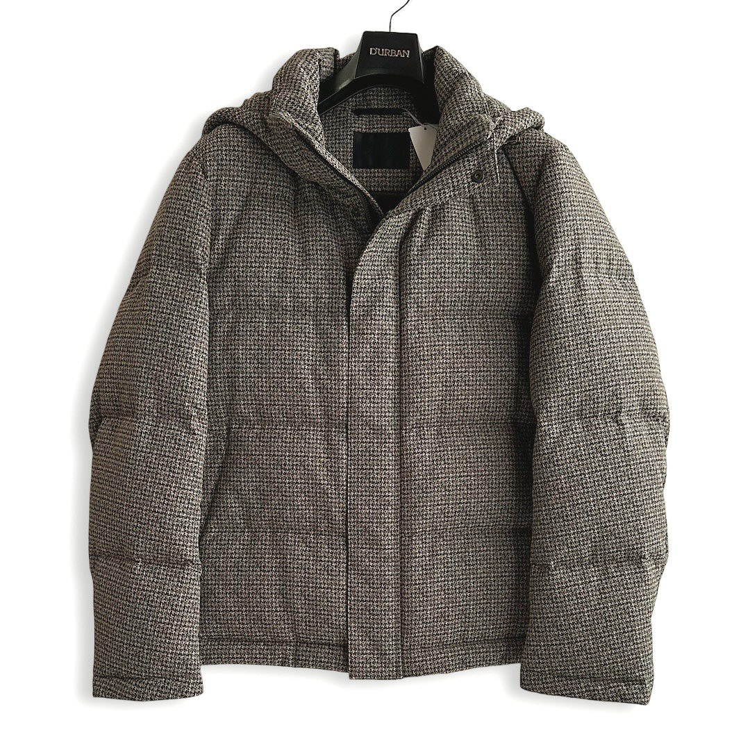 D'URBAN【ダーバン】 定価121,000円（税込） 桐生千鳥ジャガード ダウンジャケット ハンドトゥース ブラウン系 ダウン90％ 秋冬 撥水加工 メンズ 高級 ブランド ジャケット M・L・LLサイズ