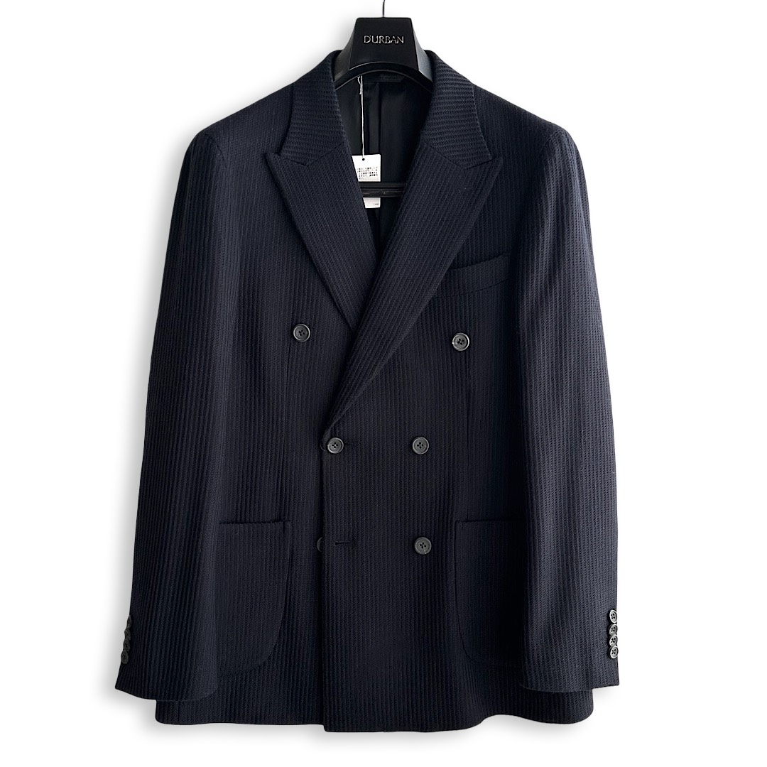 ≪サンプル品≫D'URBAN【ダーバン】 定価118,800円(税込) 日本製 ニットライクジャケット ウールジャケット ダブルジャケット ダブルブレスト ブレザー ネイビー メンズ ジャケット 高級 ブランド 秋冬 A6サイズ