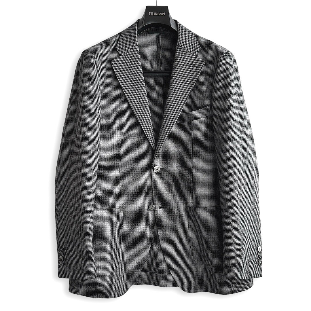 ≪サンプル品≫D'URBAN【ダーバン】 定価82,500円（税込） 日本製 MONSOON ウールジャケット チェック 軽量 清涼 シェル釦 貝釦 メンズ ジャケット 高級 ブランド グレー系 春夏 盛夏 A6サイズ