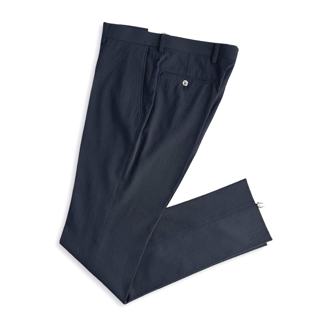 D\u0027URBAN【ダーバン】通貨価値30,800円（税込）日本製 蹴球 スラックスMONSOON 盛夏相応うクールビズ 商行為 心地よい春・夏・盛夏 縞模様 冷やりとした遣りかたメンズ 御前上等 ブランド名 ネイビーウエスト82糎