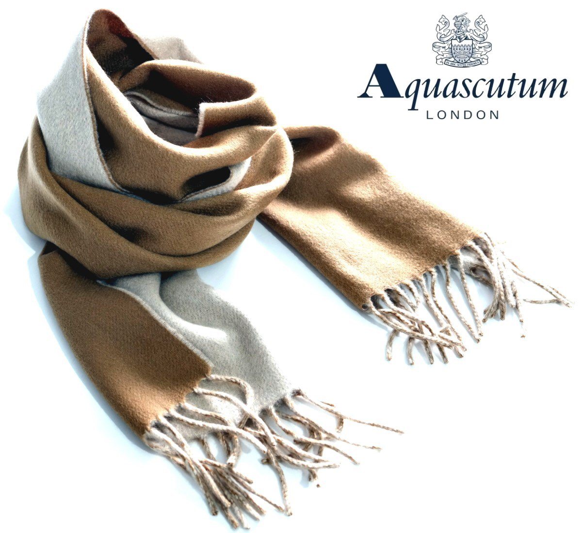 楽天市場 Aquascutum アクアスキュータム 定価44 000円 税込 Off イタリア製 カシミヤ１００ カシミヤマフラーリバーシブル 無地 バイカラーキャメル ベージュ Toto Noel