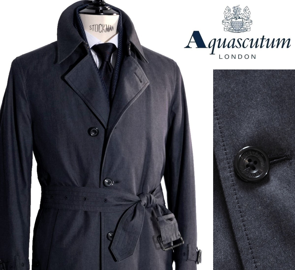 限定版 コート ジャケット Aquascutum アクアスキュータム 定価165 000円 税込 40 Off 日本製シングルベルテッドコート脱着可能ライナー付きネイビー系 Dgb Gov Bf