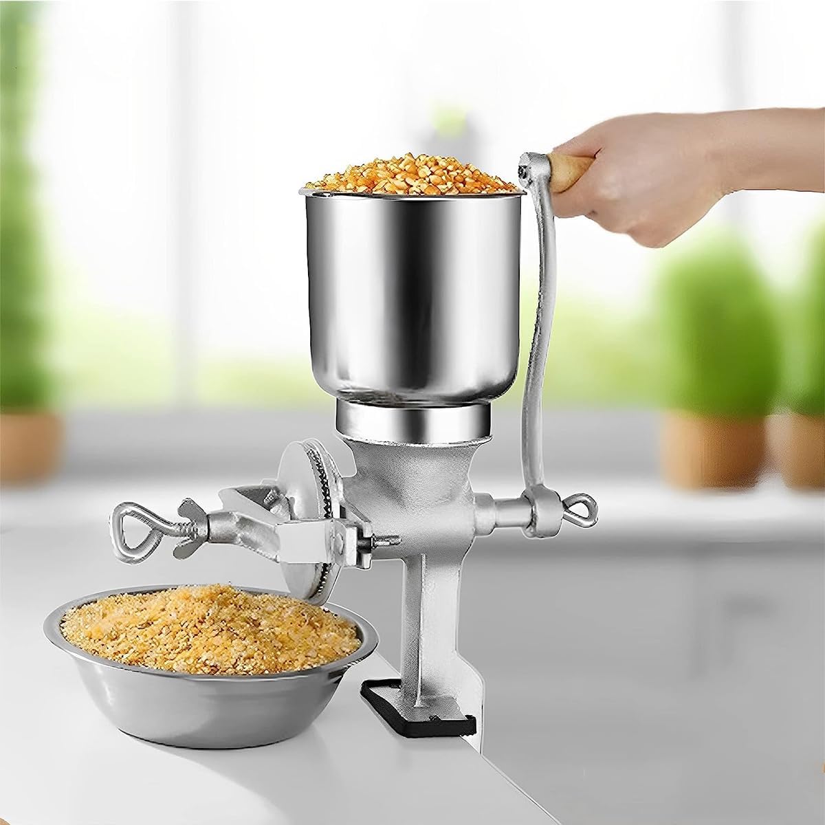 手挽き禾穀類製粉機 手動噛みくだく機 身寄り用 DIY 卓上型 小型 玉蜀黍、珈琲、ごま、アズキ、大豆、米、キビ、黒コショウ、粗塩などの調味料用 卓上型 304#ステンレス鋼製 妻と母ちゃんへの素晴らしいの差し上げ物 父の日