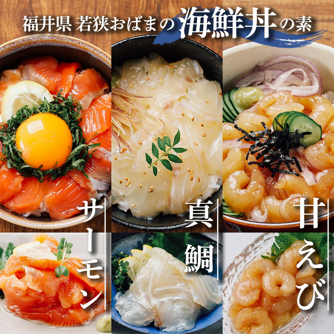 福井県若狭おばまの海鮮丼の素 3種 6食 若狭の魚 サーモン マダイ 甘海老 詰め合わせ セット 海鮮丼の具 海鮮丼セット 海鮮セット 冷凍海鮮 冷凍食材 北陸 海鮮 どんぶりの具 丼の具 冷凍サーモン 冷凍エビ 冷凍海老 真鯛 甘エビ 甘えび 漬け丼 冷凍魚介 おいしい魚