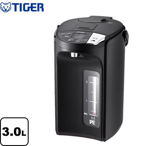[PIS-G300-KE] とく子さん タイガー 電気ケトル・ポット 蒸気レスVE電気まほうびん 容量：3.0L 定格消費電力：700W たっぷり沸かしてまほうびんで保温「節電VE保温」 アーバンブラック 【送料無料】｜東海トリカエ隊店