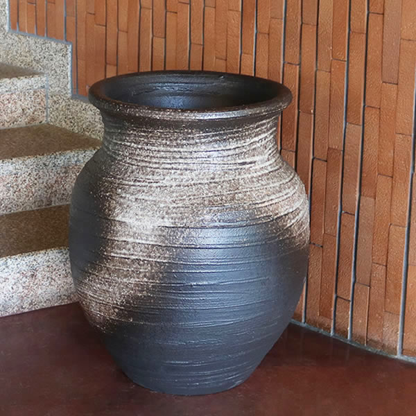 【未使用品】味鉄作 肥前焼 陶器 花瓶 花器 壺 大型 茶系 共箱なし 未使用品】味鉄作 肥前焼 陶器 花瓶 花器 壺 大型 茶系 共