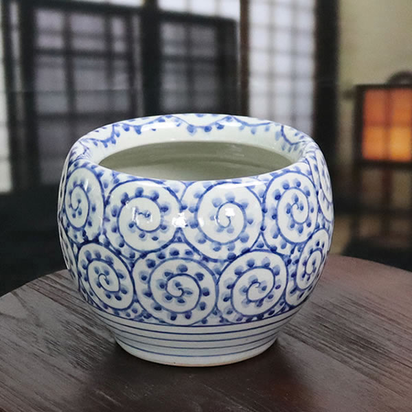 火鉢型ポット ひばち 陶器 手あぶり 鉢カバー花器 花入れ ワインクーラー 花瓶 信楽焼 プランター 鉢 やきもの 鉢 やきもの たこ唐草（中） hi-0036