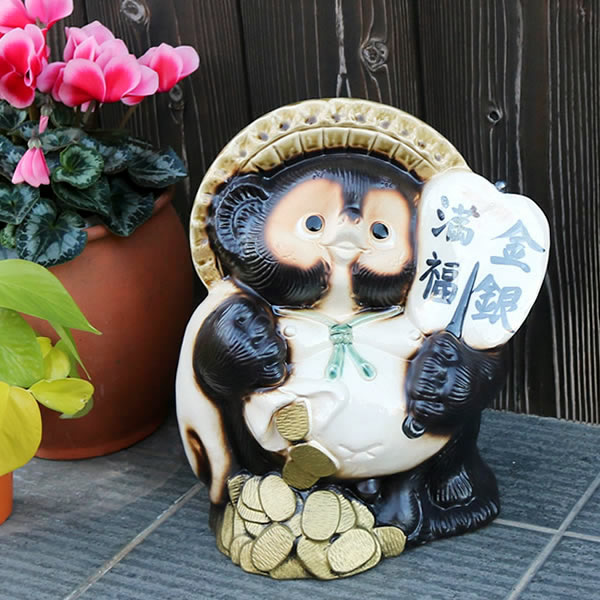 陶器 置物 信楽焼 信楽焼 たぬき 置物 高さ11.5cm 陶器 縁起物 手づくりがま口狸