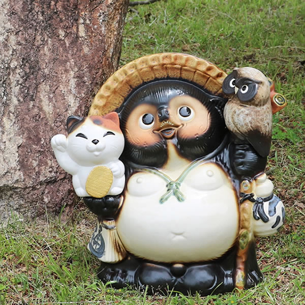 信楽焼　13号招き猫招き蛙付き狸　たぬき　タヌキ　狸 信楽焼 13号招き猫蛙持ち狸 たぬき タヌキ 開運 縁起物 可愛い