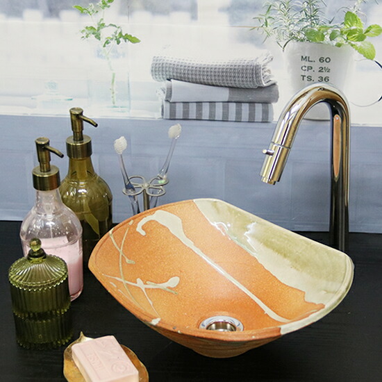 A Long Corner Sled Type Mini Basin With The Shigaraki Ware Dirt Washing Face Bowl Which Wears Well Stylish Washbowl Bathroom Device