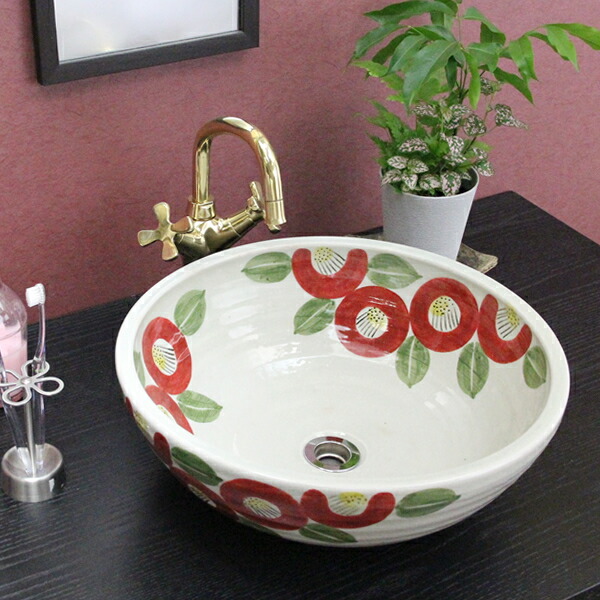 楽天市場】信楽焼 椿絵ソリ型手洗い鉢 飽きのこない洗面鉢 お洒落な