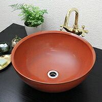 【今だけ限定10%OFFクーポン】信楽焼鉄赤ボール型手洗い鉢！飽きのこない洗面鉢！お洒落な洗面器 手洗器 手洗鉢 洗面ボール 洗面シンク 陶器 洗面台 手洗い鉢 洗面ボウル 洗面陶器 やきもの 和風【tr-3054】