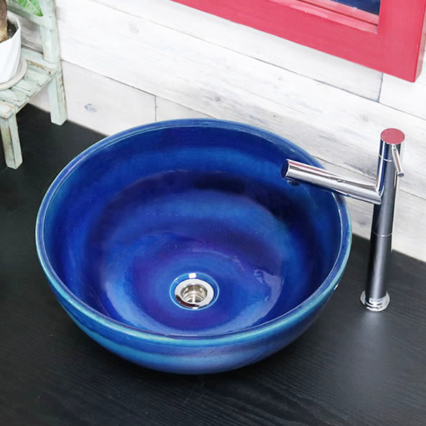 【今だけ限定10%OFFクーポン】手洗い鉢 陶器洗面 信楽焼 洗面ボウル 手洗器 洗面ボール 手洗鉢 陶器 洗面鉢 鉢 手洗い器 洗面シンク 洗面器 洗面台 ボール 和風 やきもの しがらき 丸型 円形 和風 藍の色深型 tr-3245