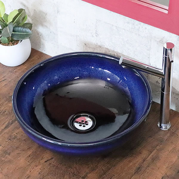 【ポイント5倍】手洗い鉢 陶器洗面 信楽焼 洗面ボウル 手洗器 洗面ボール 手洗鉢 陶器 洗面鉢 鉢 手洗い器 洗面シンク 洗面器 洗面台 ボール 和風 やきもの しがらき 丸型 円形 和風 青 tr-3246