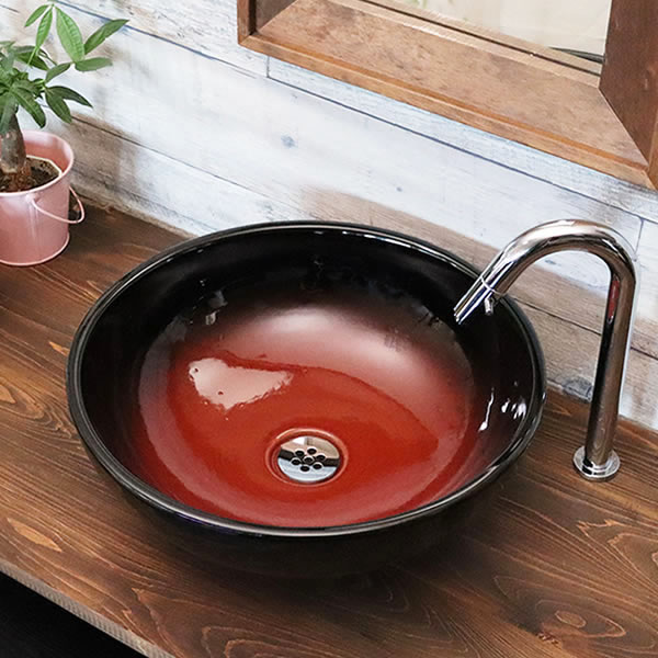 【ポイント5倍】手洗い鉢 陶器洗面 信楽焼 洗面ボウル 手洗器 洗面ボール 手洗鉢 陶器 洗面鉢 鉢 手洗い器 洗面シンク 洗面器 洗面台 ボール 和風 やきもの しがらき 丸型 円形 和風 トイレ 赤 tr-3264