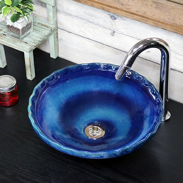 手洗い鉢 陶器洗面 信楽焼 洗面ボウル 手洗器 洗面ボール トイレ用 手洗鉢 陶器 洗面鉢 鉢 手洗い器 鉢 洗面シンク 洗面器 洗面台 ボール 和風 やきもの しがらき 青色 ブルー tr-2259