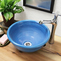 信楽焼青ビードロ手洗い鉢！飽きのこない洗面鉢！お洒落な洗面器 手洗器 手洗鉢 洗面ボール 洗面シンク 陶器 洗面台 手洗い鉢 洗面ボール 洗面陶器 やきもの 和風【tr-1035】