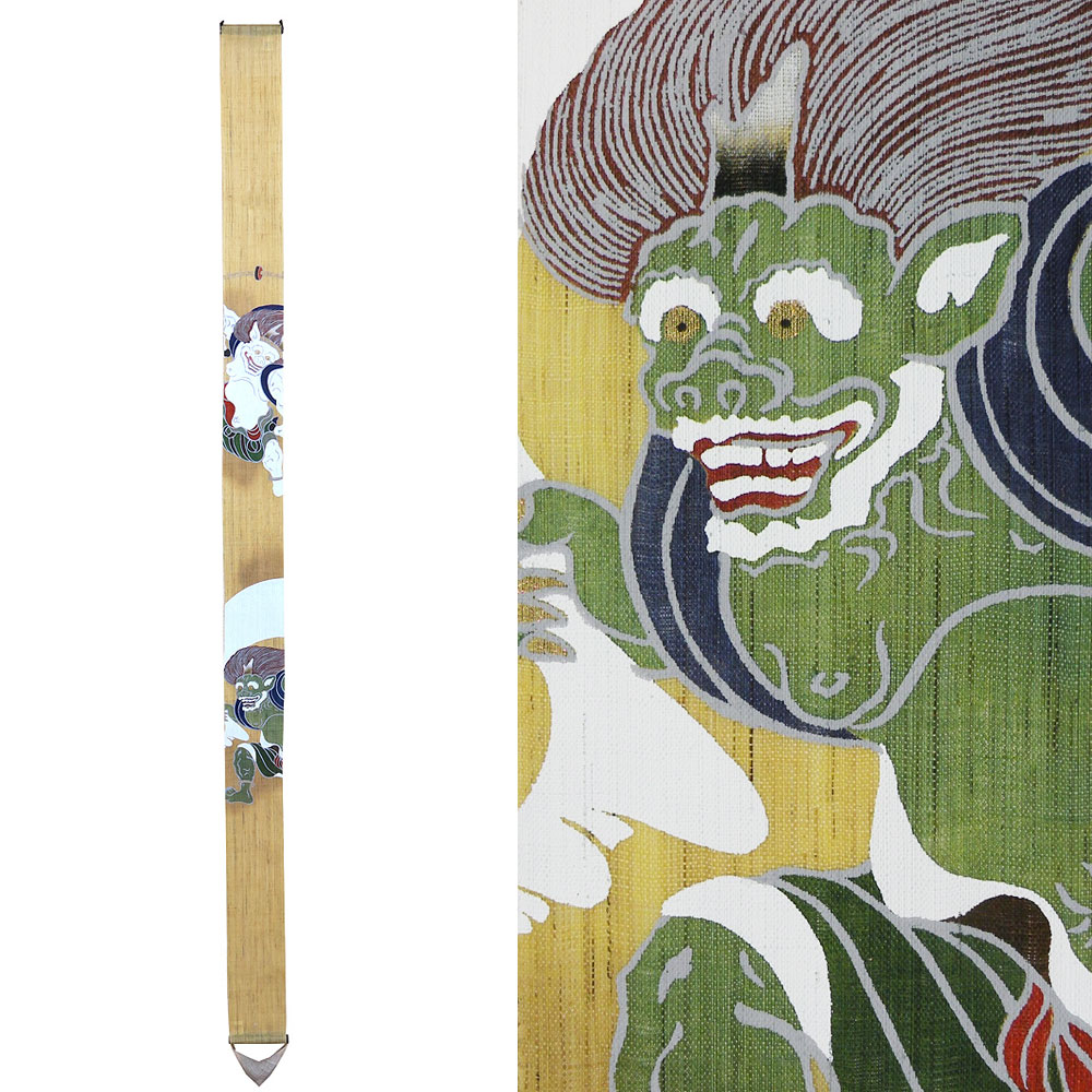 細アラス FU-JIN RAI-JIN 風神雷神 京都 洛柿庵 らくしあん 麻100％ 手染め 冬 和今めかしい 室内装飾
